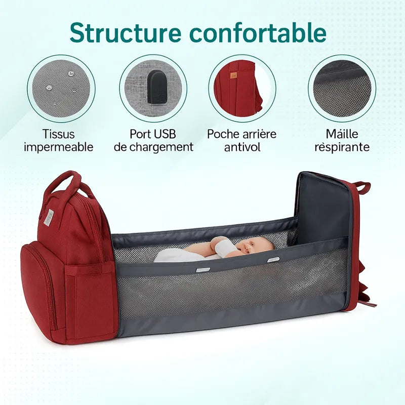 Sac à dos à langer gris 2 en 1 structure confortable