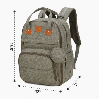 sac à langer gris avec dimensions affichées sur fond blanc
