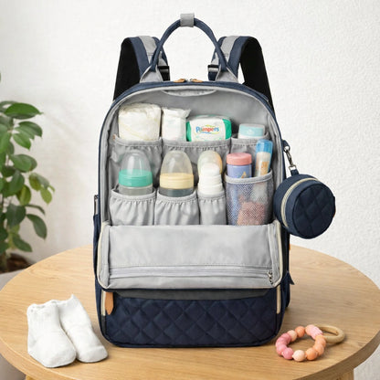 Sac à langer 3 en 1 ouvert avec organisation intérieure, rangements multiples