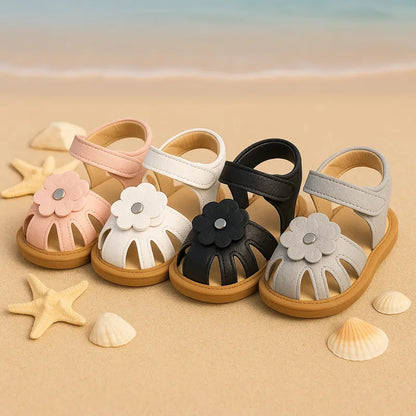 Sandales bébé fleur disponibles en rose blanc noir et gris