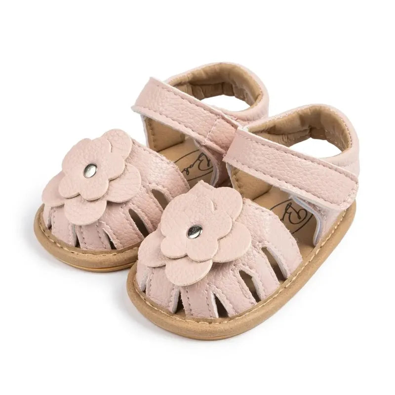 Sandale bébé rose fleur cuir souple antidérapante confort été