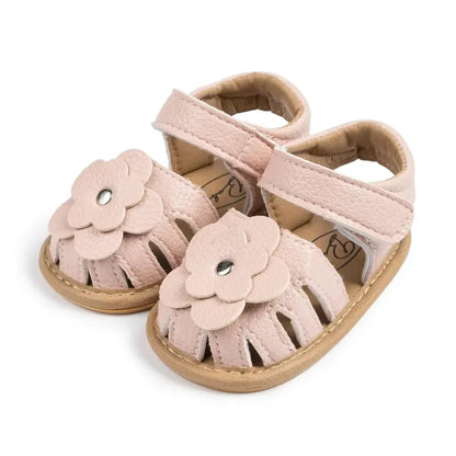 Sandale bébé rose fleur cuir souple antidérapante confort été