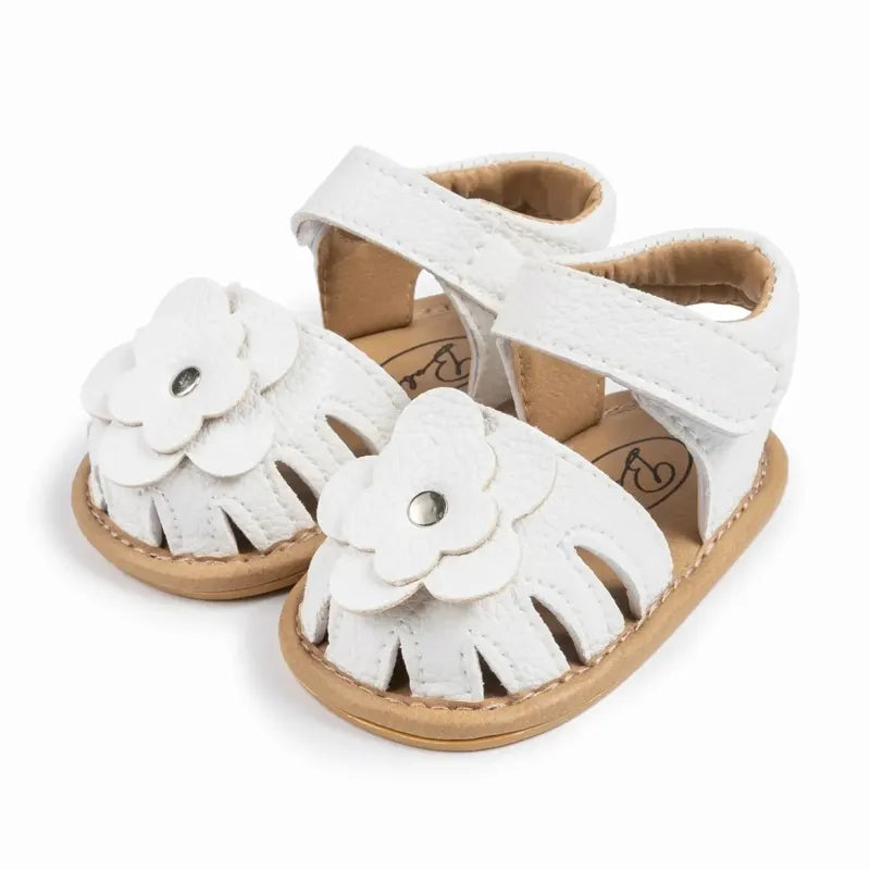 Sandale bébé blanche cuir doux fleur élégante marche premiers pas
