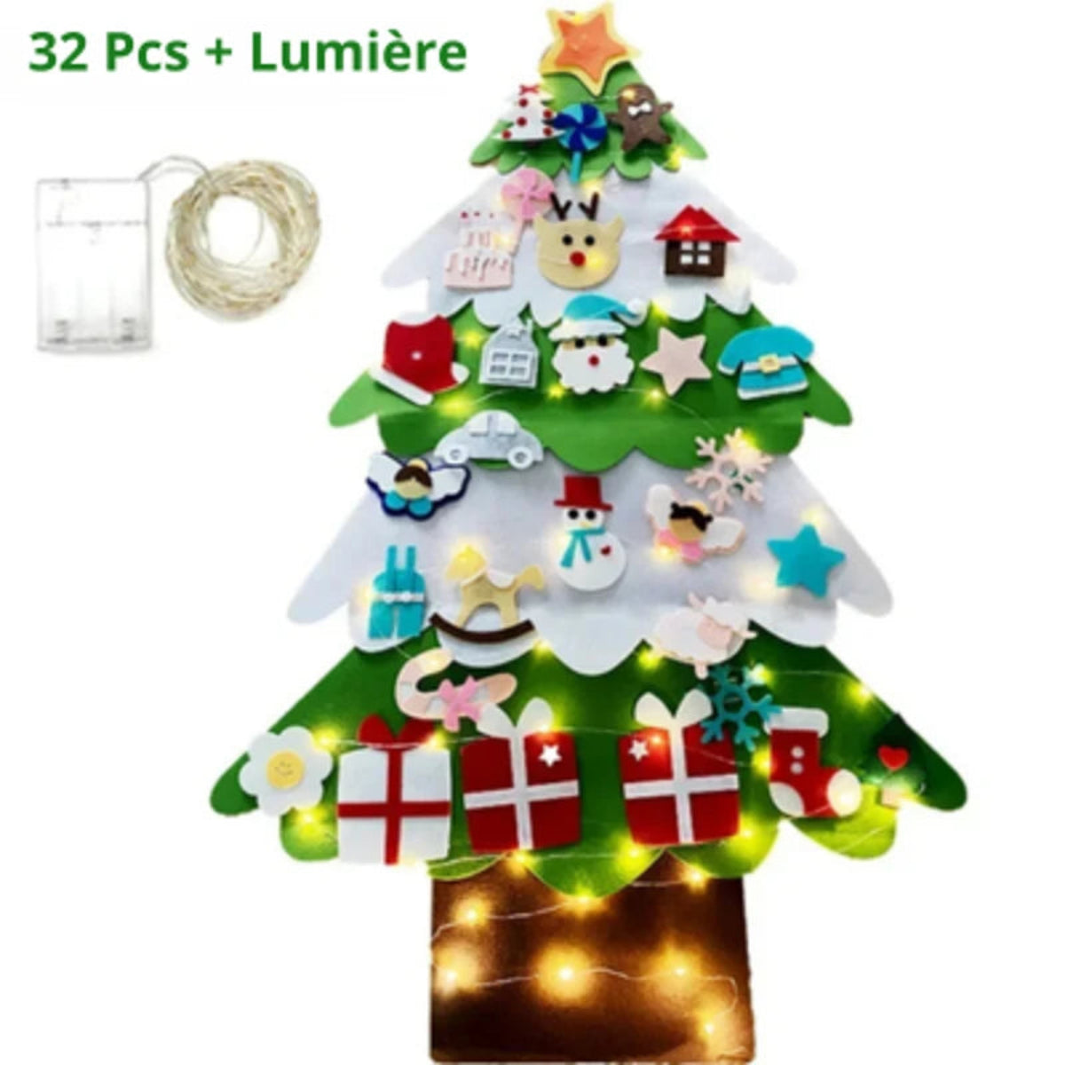 Sapin mural de Noël blanc et vert avec décorations et éclairage LED