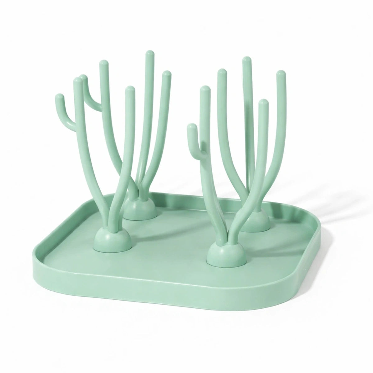 Séchoir biberon bébé vert sauge compact avec support de séchage pour biberons et accessoires sur fond blanc