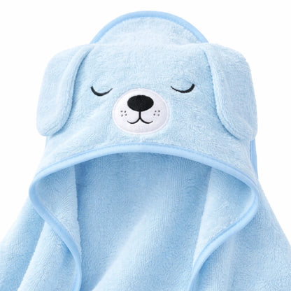 serviette bébé capuche chien bleu en polaire douce texture absorbante