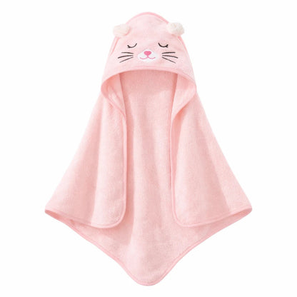 serviette bébé à capuche chat rose moelleuse absorbante pour bain bébé