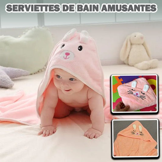 Serviette de bain pour bébé - Cigogne et bébé