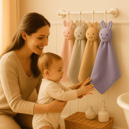 Serviette de main bébé - Cigogne et bébé
