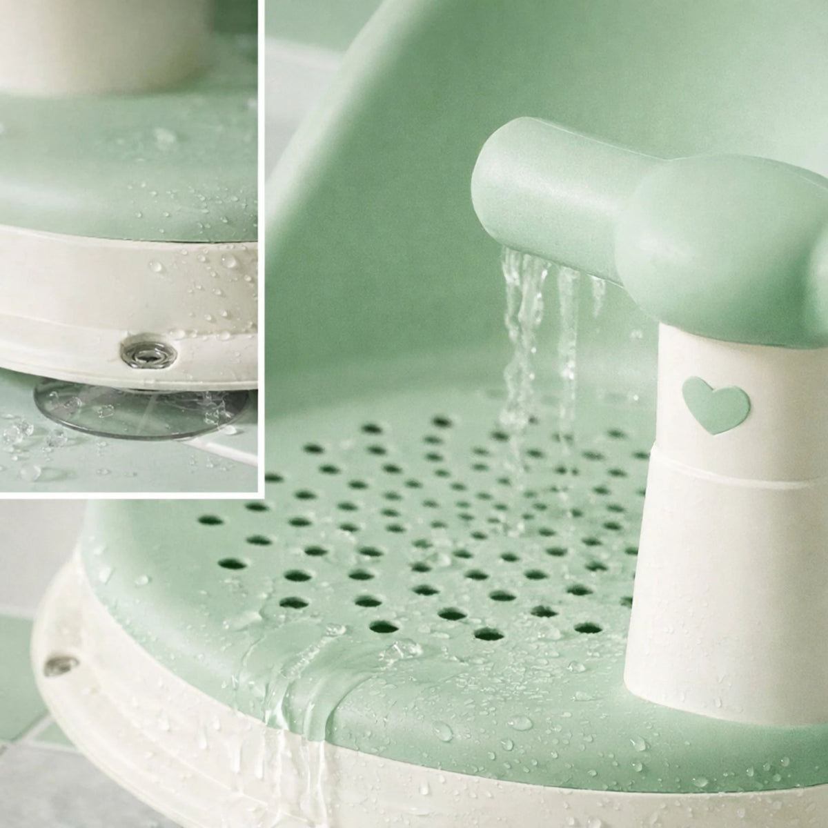 Siège de bain bébé avec ventouse antidérapante et système de drainage pour évacuation de l’eau