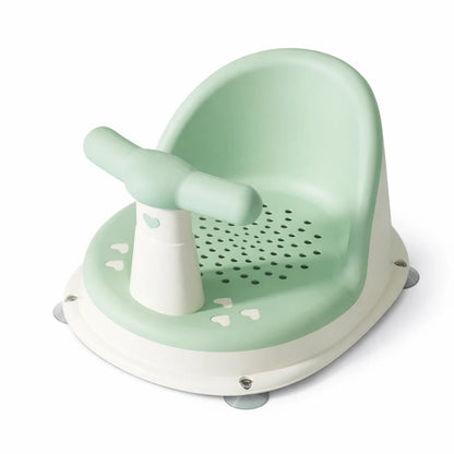Siège de bain bébé vert avec ventouses antidérapantes et dossier ergonomique sécurisé