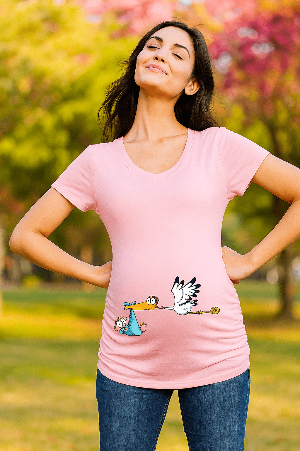 T-shirt de maternité - Cigogne et bébé