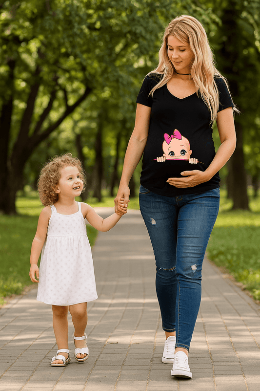 T-shirt de maternité - Cigogne et bébé