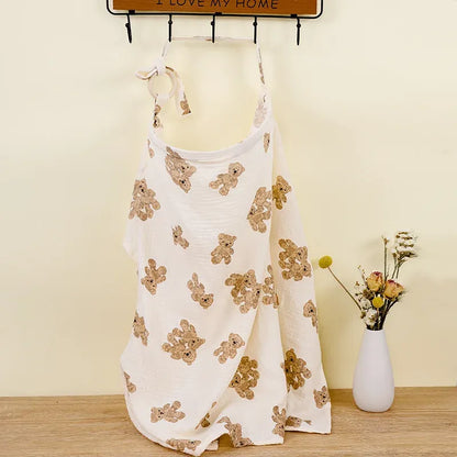 Tablier d’allaitement blanc décoré de nounours marron