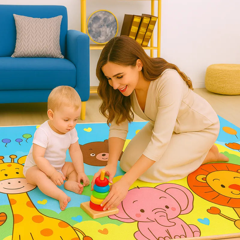Maman et bébé sur un tapis de jeu