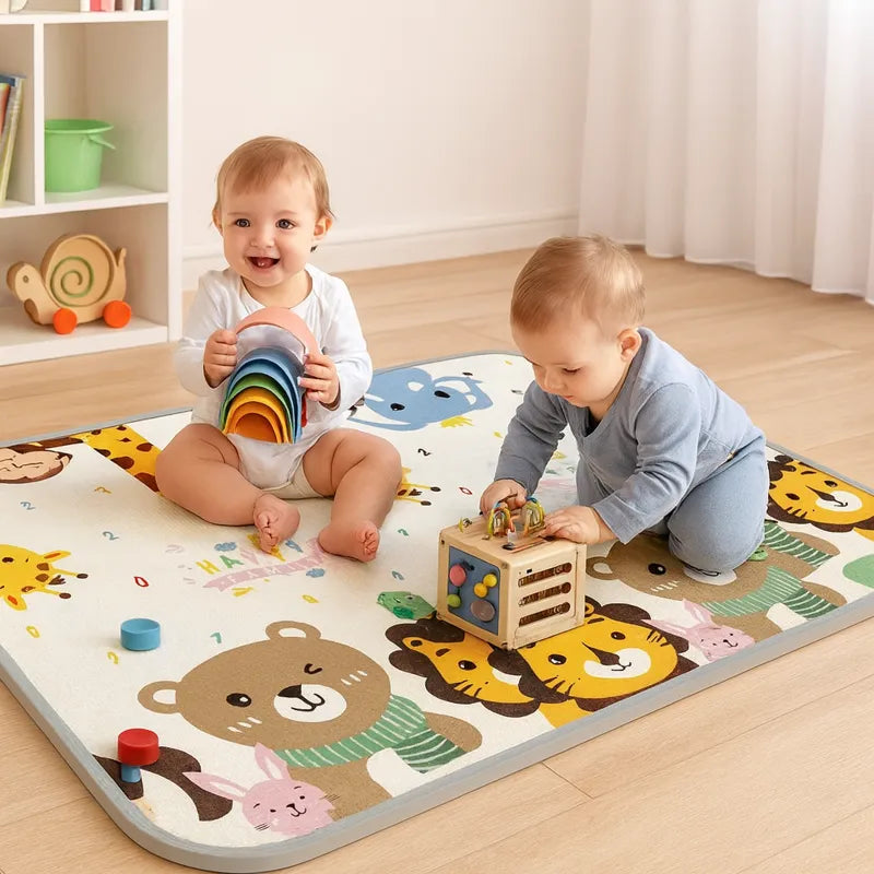2 bébés qui jouent sur un tapis de jeu