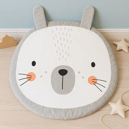 Tapis d’éveil lapin gris blanc doux pour chambre bébé