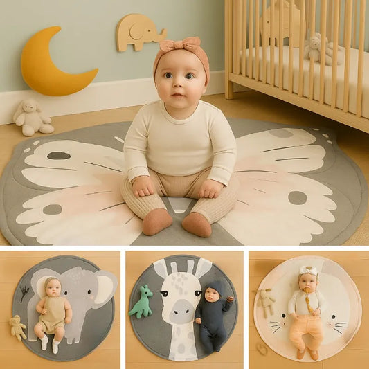 Tapis d’éveil papillon rose gris décoratif chambre bébé moderne
