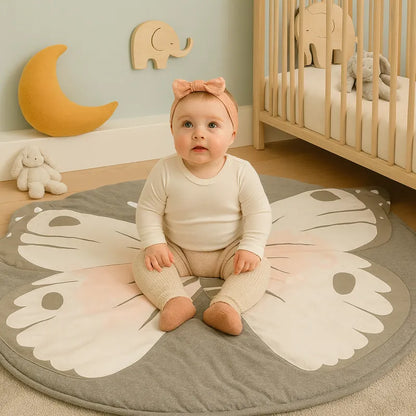 Tapis d’éveil papillon rose gris décoratif chambre bébé 