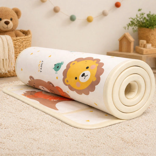 tapis de jeu bébé pliable épais 1 cm avec motifs animaux lion dans chambre bébé
