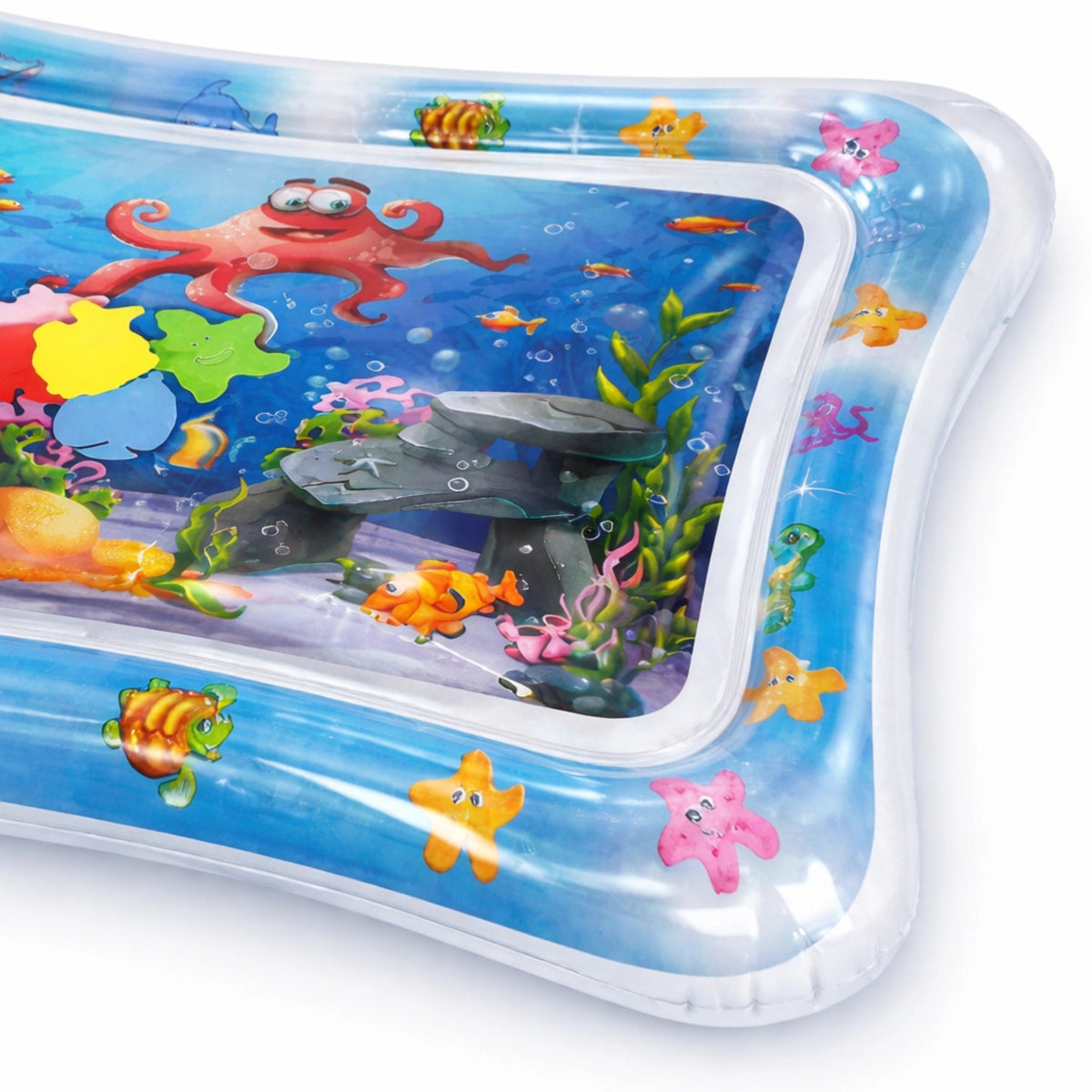 Tapis d’eau bébé motif océan avec animaux marins colorés et fond sous-marin détaillé pour éveil sensoriel