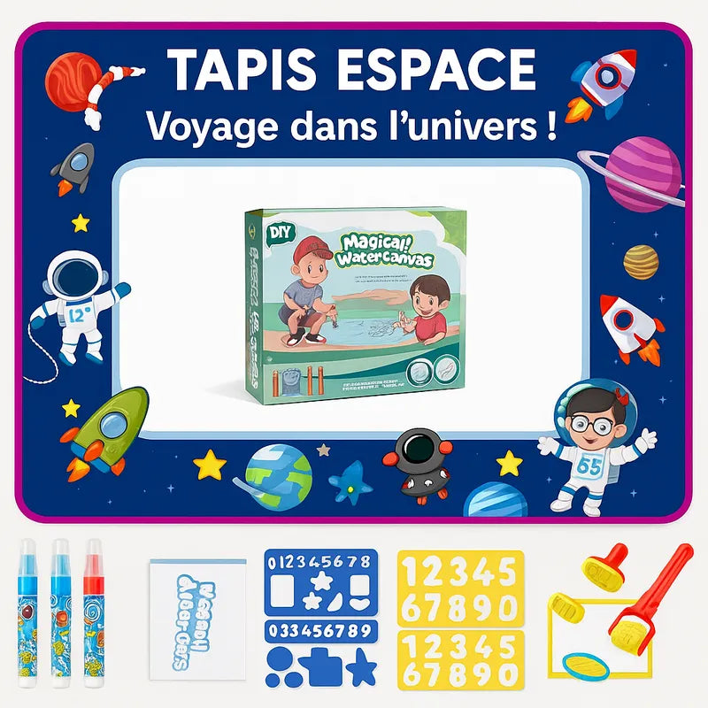 Tapis de dessin magique pour enfant – Thème espace avec fusées et planètes
