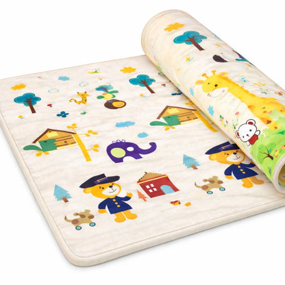 Tapis d’éveil bébé pliable motif animaux forêt beige épaisseur 1 cm confortable et sécurisé