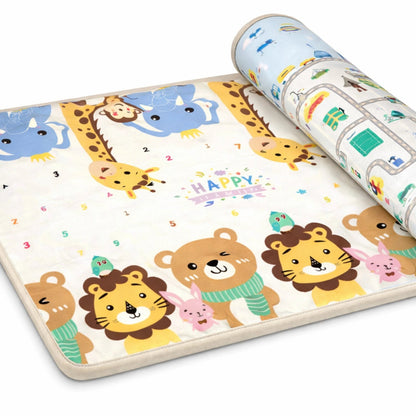 Tapis d’éveil bébé pliable motif safari avec chiffres et animaux colorés épaisseur 1 cm