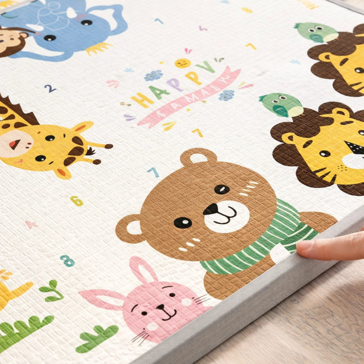 Tapis de jeu bébé pliable avec motifs animaux jungle, texture antidérapante et bordures renforcées