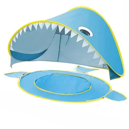 Tente de plage bébé bleue pop-up avec piscine intégrée et protection solaire UV.