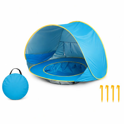 Tente de plage bébé anti-UV UPF50+ bleue avec sac de transport et 4 piquets inclus