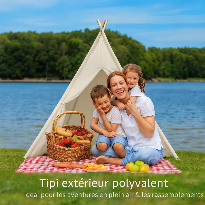 Tente tipi enfant extérieure avec maman et enfants pique-nique