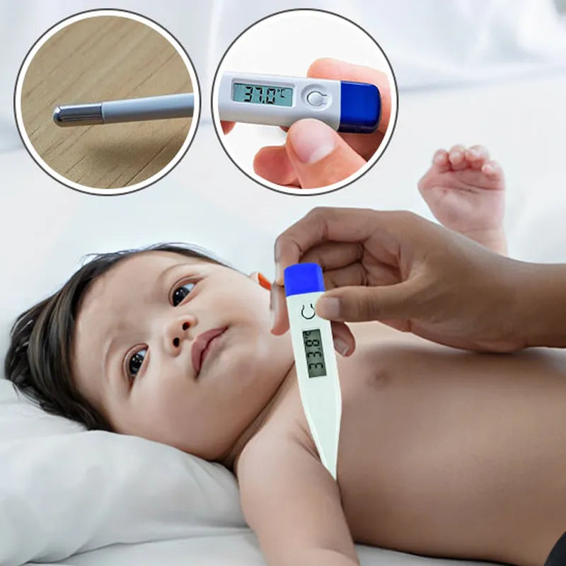 Prise de température axillaire bébé avec thermomètre numérique affichage précis