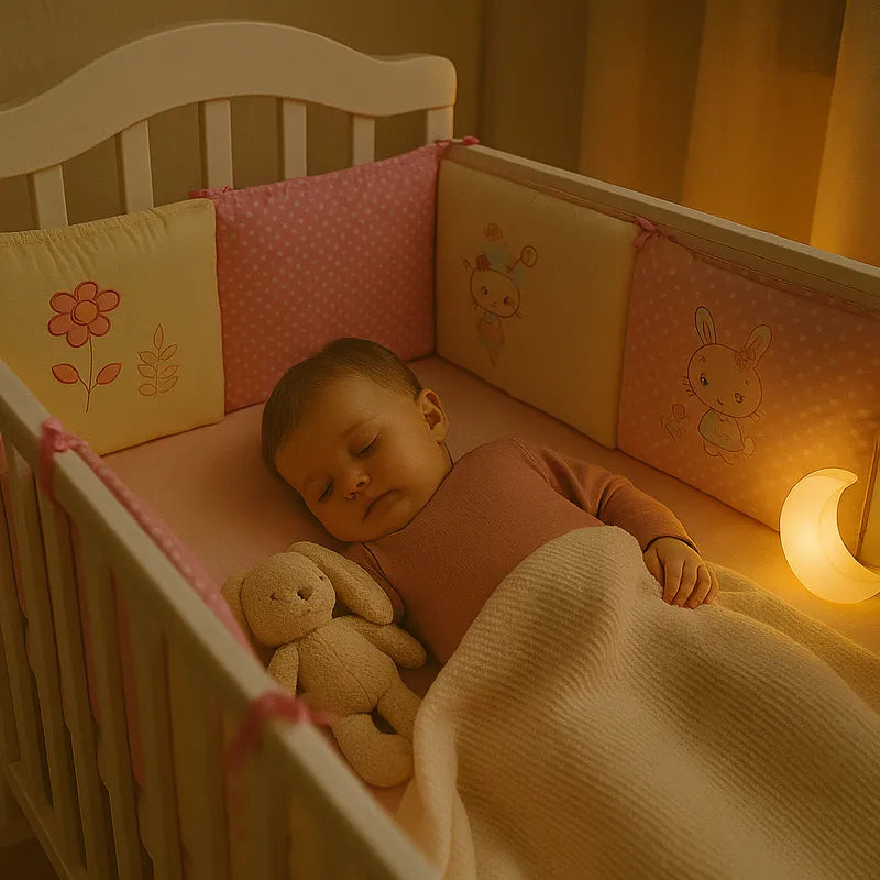 Bébé dort paisiblement berceau sécurisé avec tour de lit