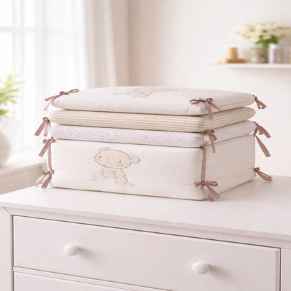 Tour de lit bébé avec coussins carrés 30x30 cm empilés, épaisseur fine, tissu doux, motifs délicats