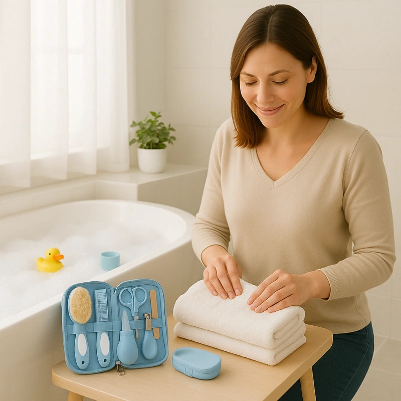 Trousse soins bébé bleue salle de bain accessoires hygiène
