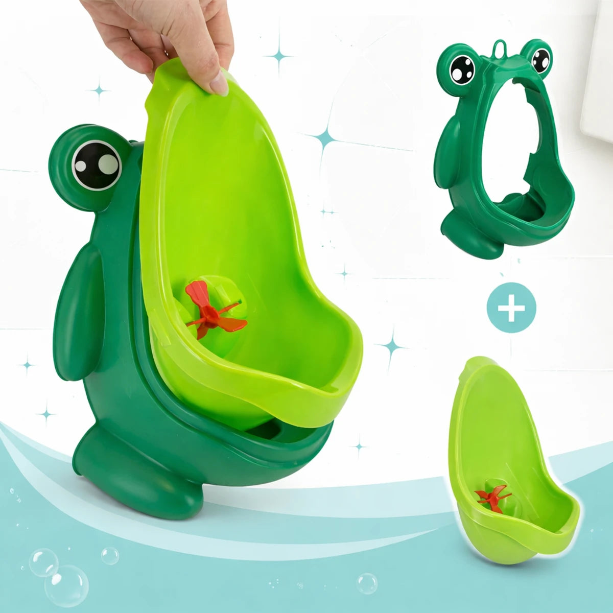 Urinoir grenouille enfant avec bac intérieur amovible et hélice ludique