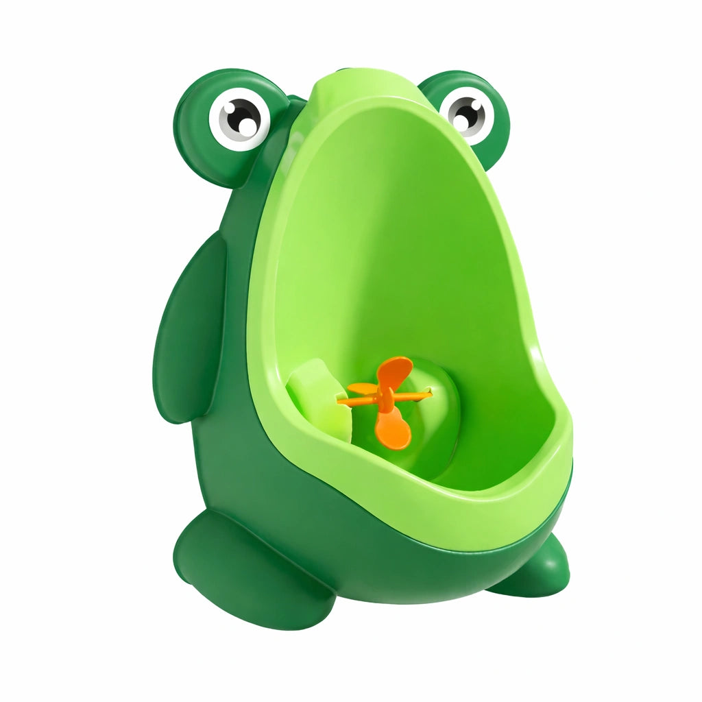 Urinoir enfant en forme de grenouille verte avec cible rotative pour apprentissage de la propreté