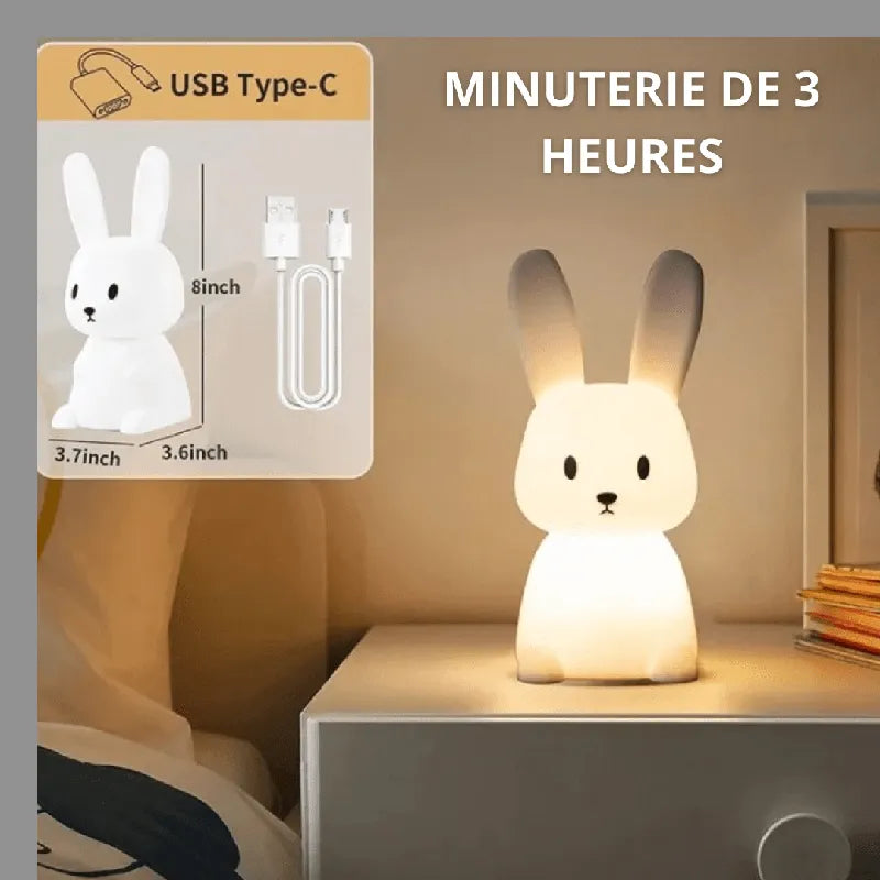 Lampe veilleuse lapin rechargeable USB avec minuterie 3 heures