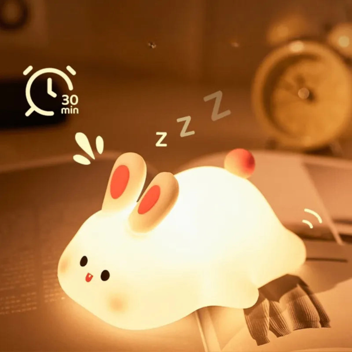 Veilleuse lapin douce avec minuterie 30 minutes activée pour le sommeil
