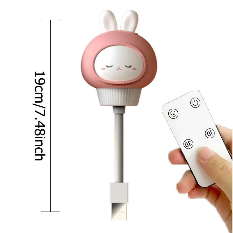Veilleuse LED enfant lapin rose avec télécommande pour chambre bébé