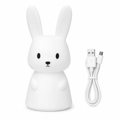 Veilleuse LED lapin rechargeable USB en silicone pour chambre de bébé.
