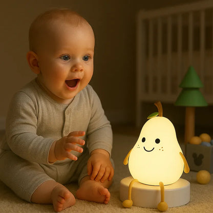 Veilleuse bébé poire colorée amusante avec bébé émerveillé qui sourit