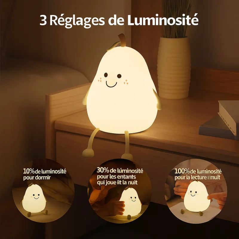 Veilleuse bébé poire trois réglages luminosité douce et pratique