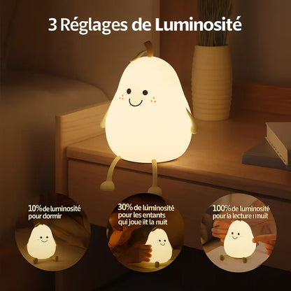 Veilleuse bébé poire trois réglages luminosité douce et pratique