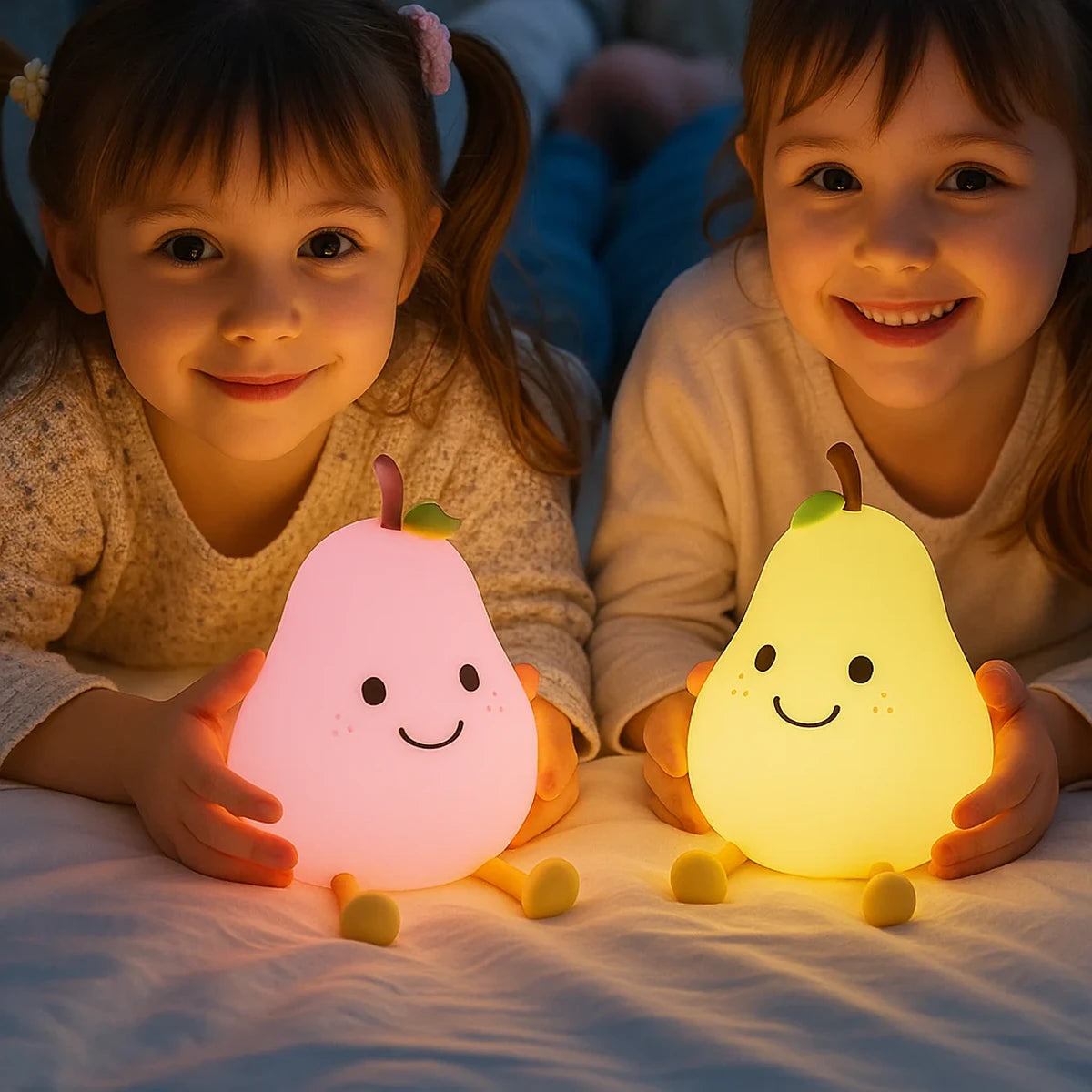 veilleuse poire bébé LED multicolore douce avec enfants ambiance nuit apaisante