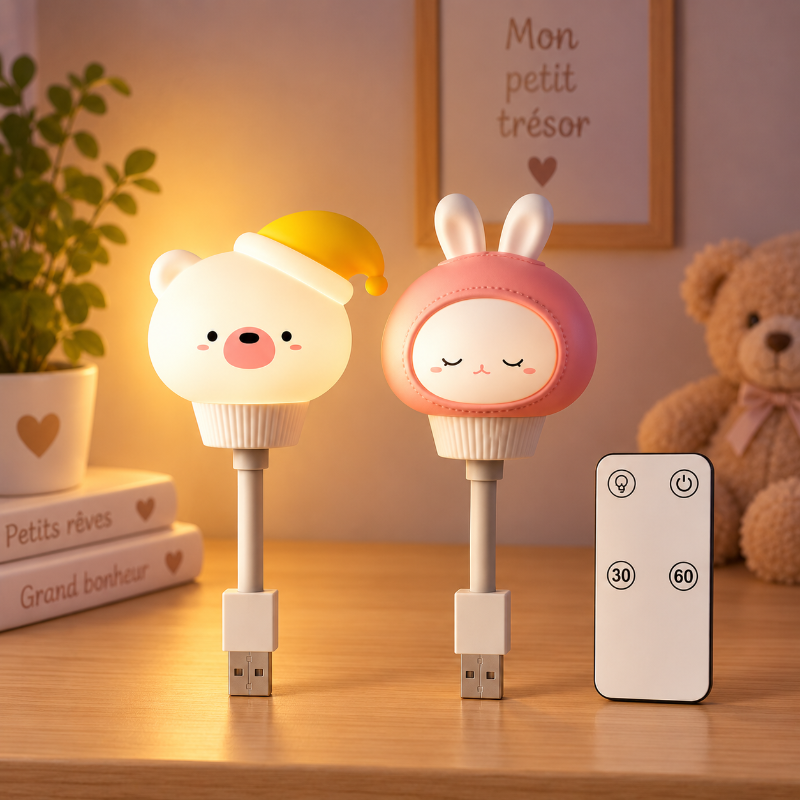 Veilleuses bébé USB en forme d’animaux avec télécommande
