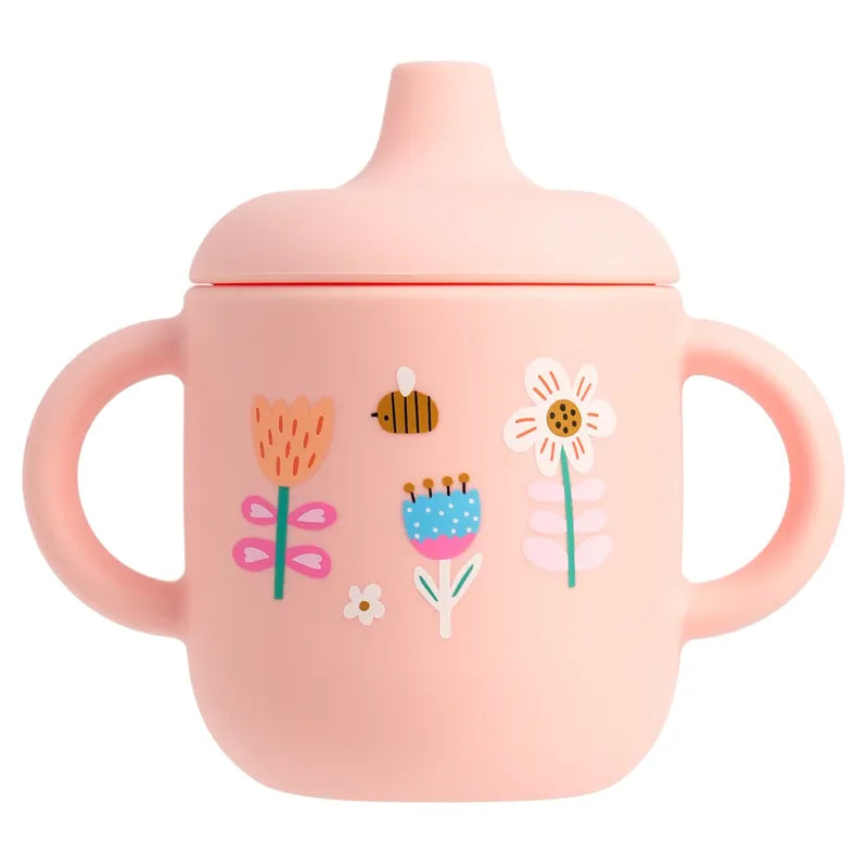Verre bébé silicone rose fleurs colorées et abeille mignonne