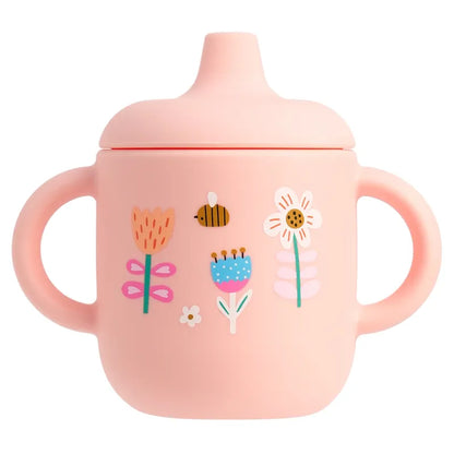 Verre bébé silicone rose fleurs colorées et abeille mignonne