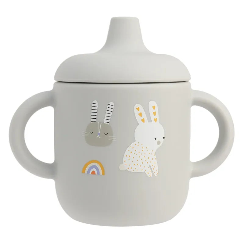 Tasse d’apprentissage bébé lapin en silicone gris sans BPA